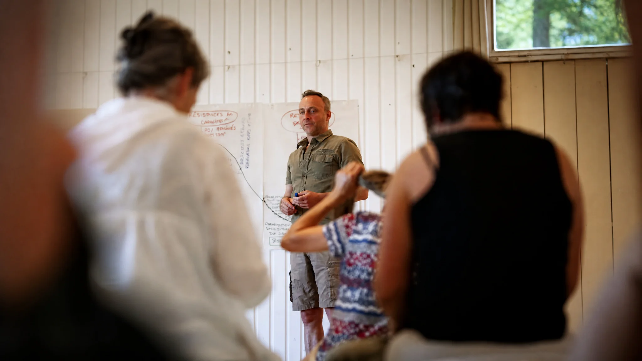 Groupe en formation autour d’une présentation et de notes manuscrites